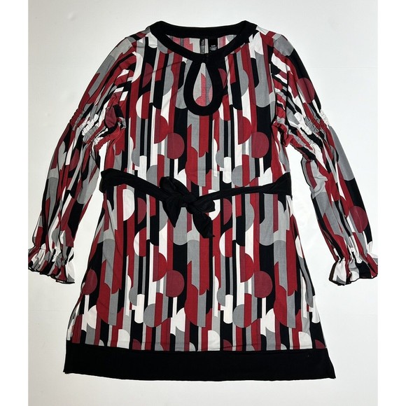 Bisou Bisou Tunic Dress XL Geometric 60s MOD Retro Midi Tie Waist - Picture 1 of 9